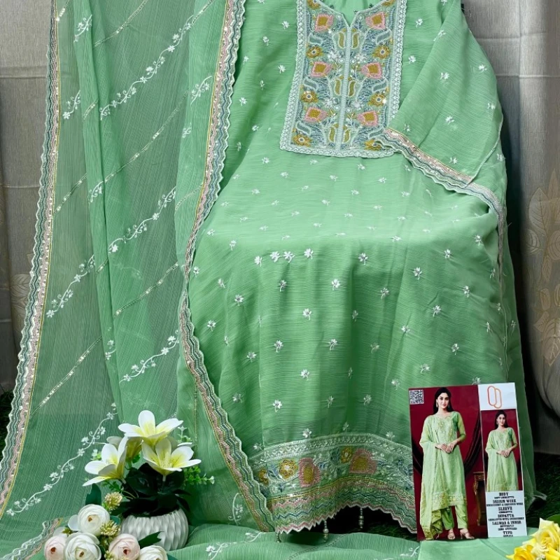 Georgette Semi Stitched Salwar Suit AR-508 LMN